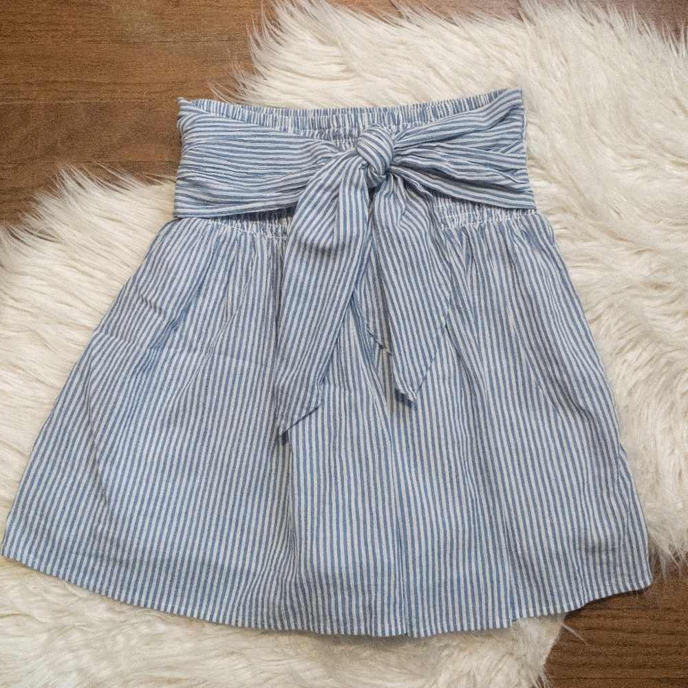 Loft Blue And White Striped Flare Tie Waist Skirt